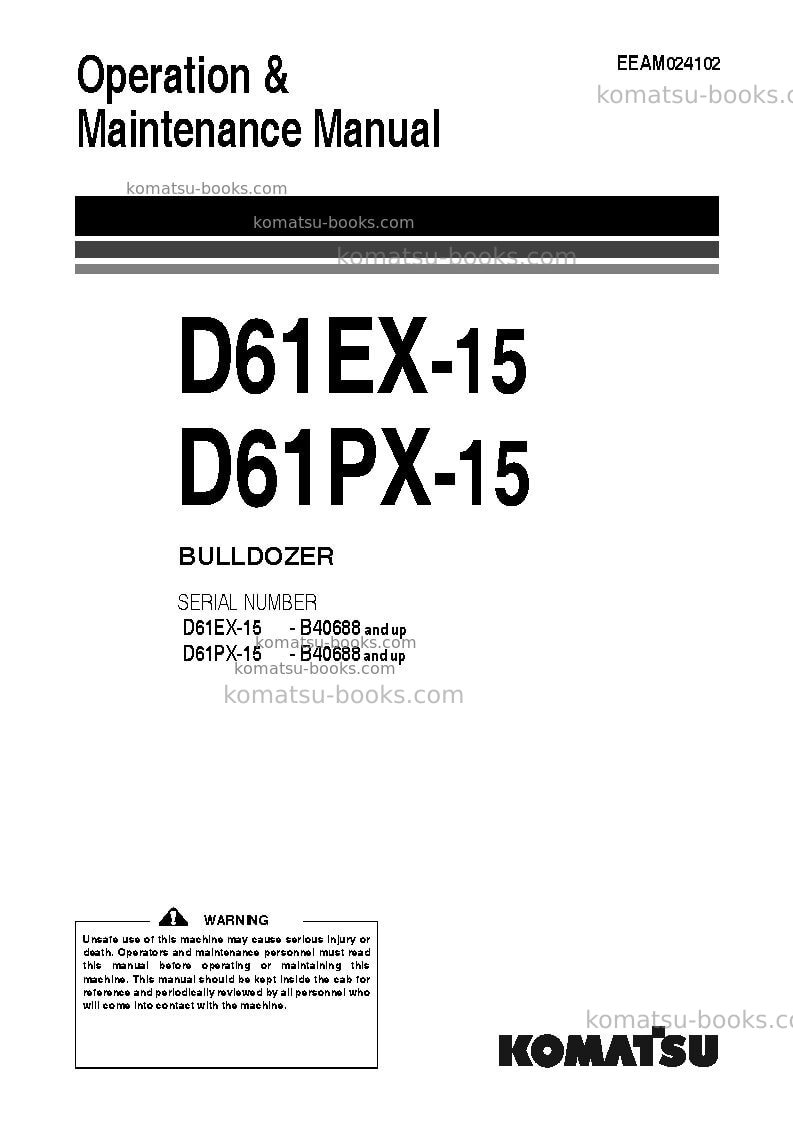 Komatsu d61ex-15bra Operation manual cover