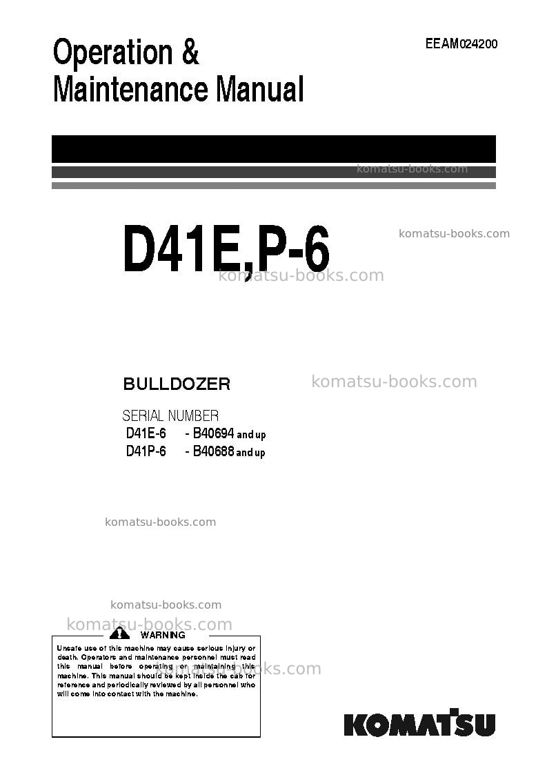 Komatsu d41p-6jpn Operation manual cover Komatsu d41p-6jpn Operation manual cover