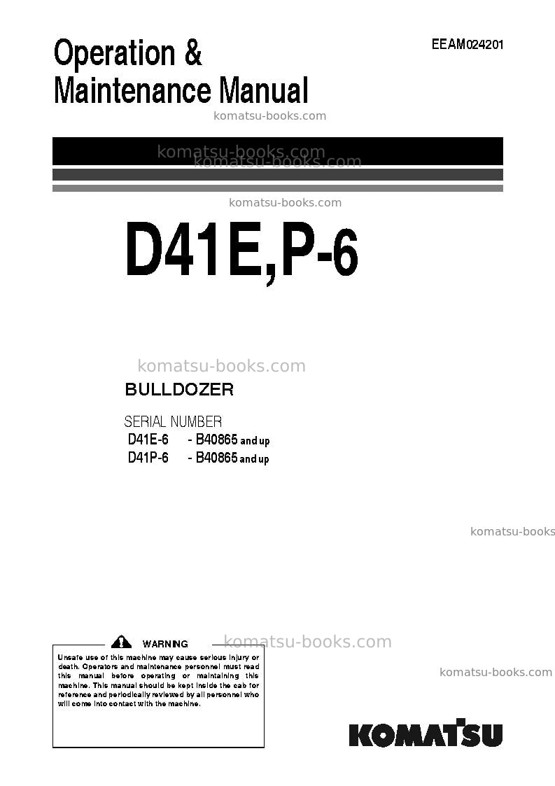 Komatsu d41e-6bra Operation manual cover Komatsu d41e-6bra Operation manual cover