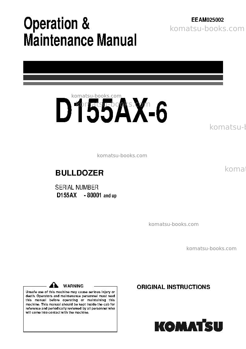 Komatsu d155ax-6jpn-for eu Operation manual cover Komatsu d155ax-6jpn-for eu Operation manual cover