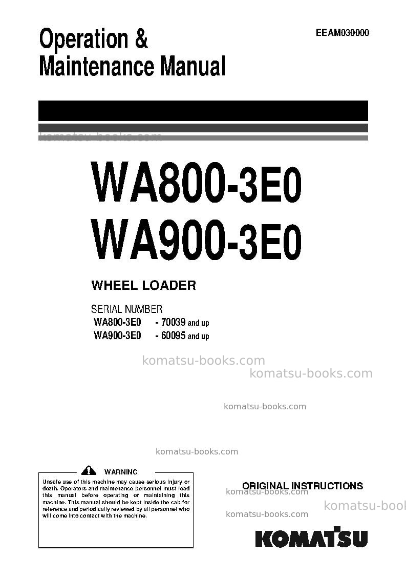 Komatsu wa800-3jpn-e0 Operation manual cover Komatsu wa800-3jpn-e0 Operation manual cover