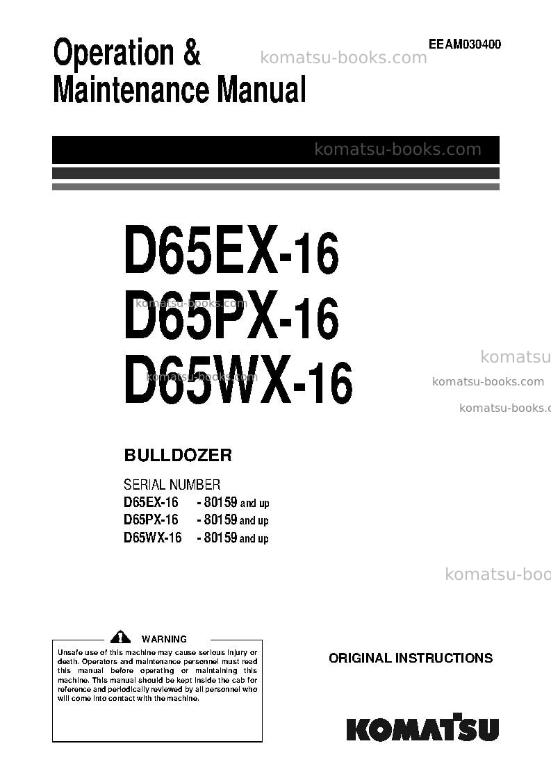 Komatsu d65wx-16jpn Operation manual cover Komatsu d65wx-16jpn Operation manual cover