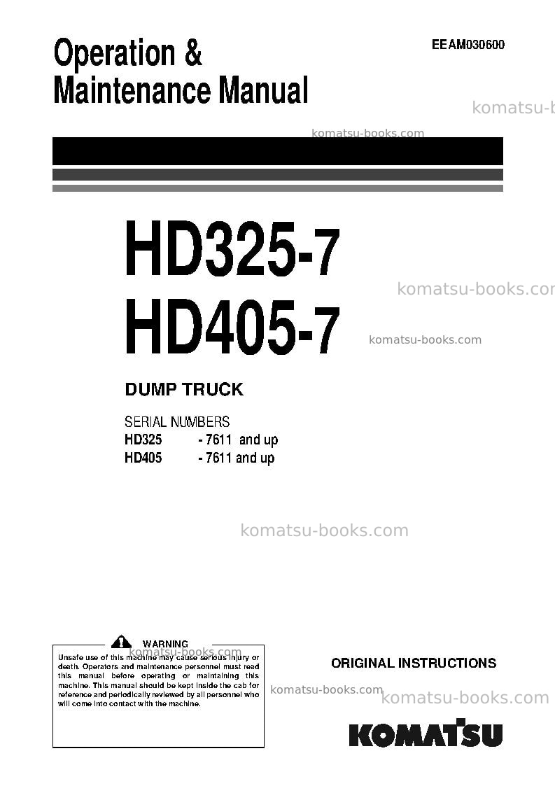 Komatsu hd405-7jpn Operation manual cover Komatsu hd405-7jpn Operation manual cover