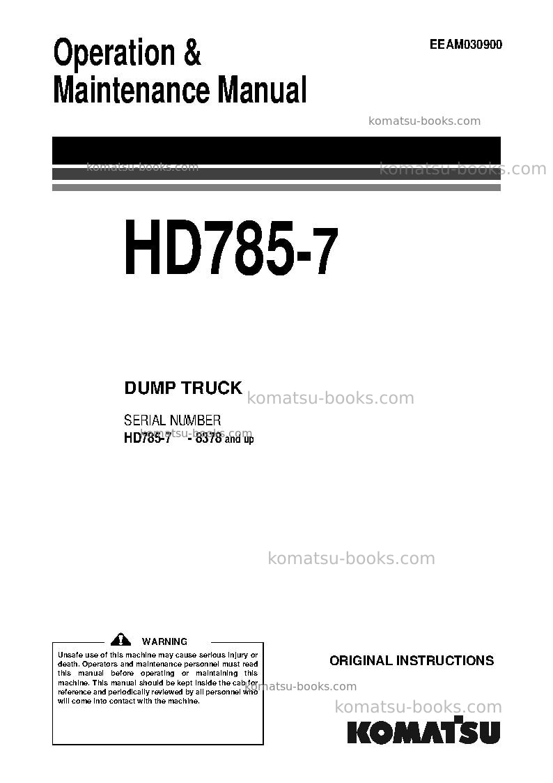 Komatsu hd785-7jpn Operation manual cover