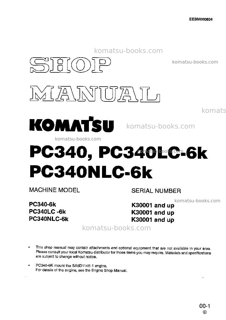 Komatsu pc340lc-6gbr-k Repair & maintenance cover Komatsu pc340lc-6gbr-k Repair & maintenance cover
