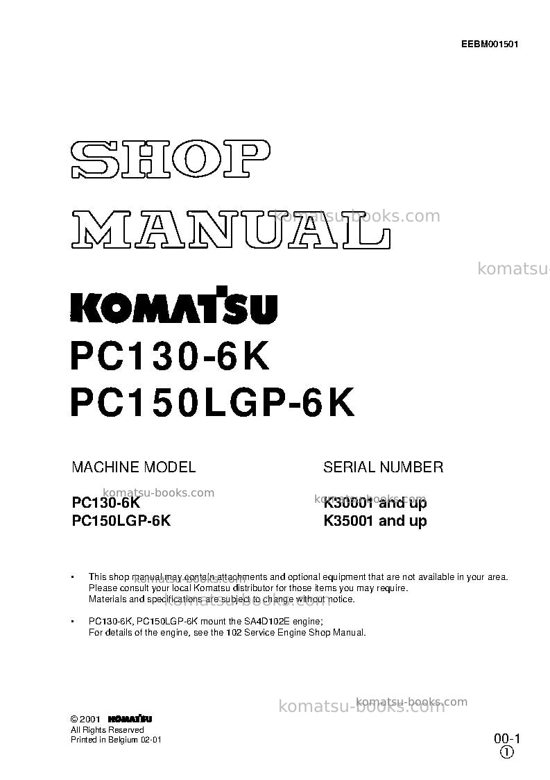 Komatsu pc150lgp-6gbr-k Repair & maintenance cover