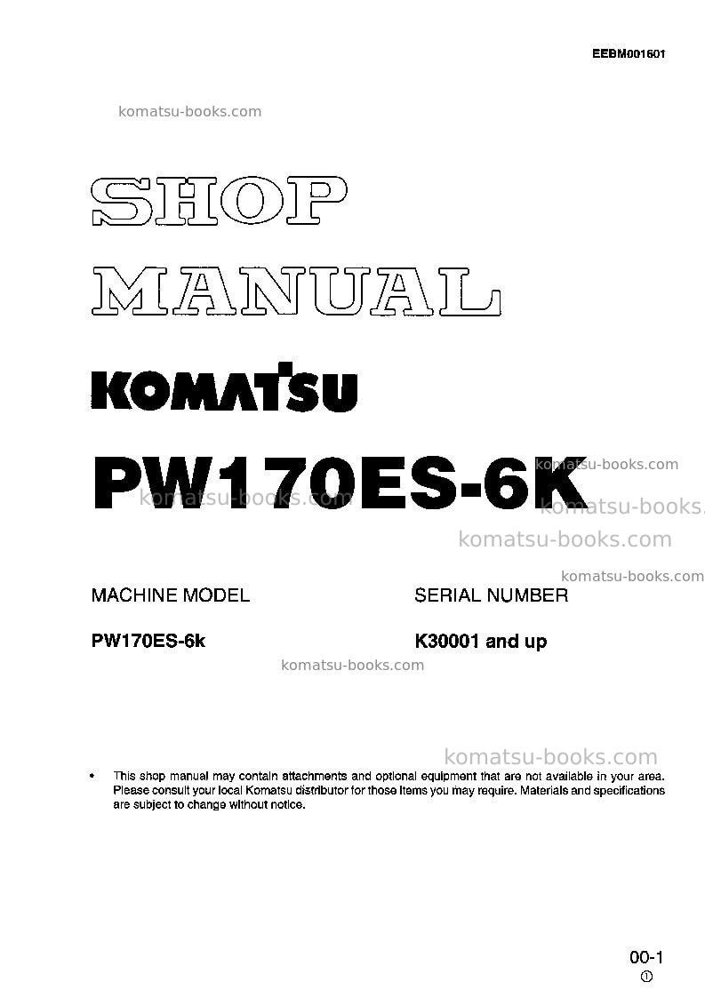 Komatsu pw170es-6gbr-k Repair & maintenance cover Komatsu pw170es-6gbr-k Repair & maintenance cover