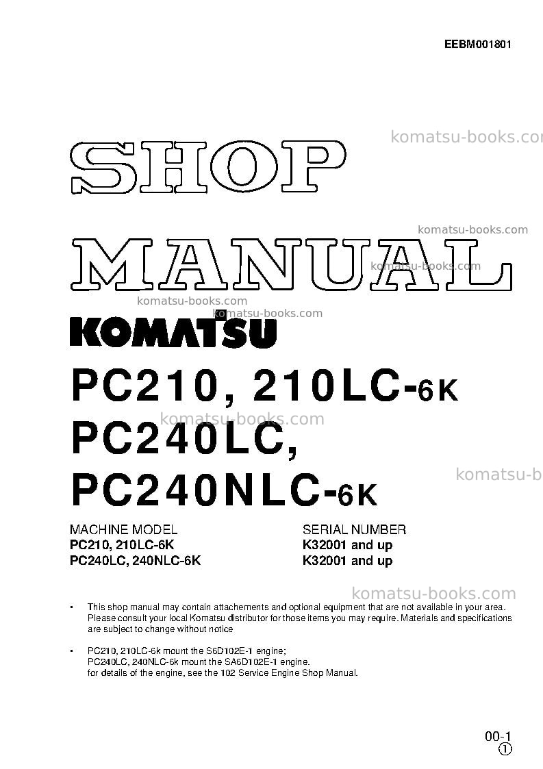 Komatsu pc210lc-6gbr-k Repair & maintenance cover Komatsu pc210lc-6gbr-k Repair & maintenance cover
