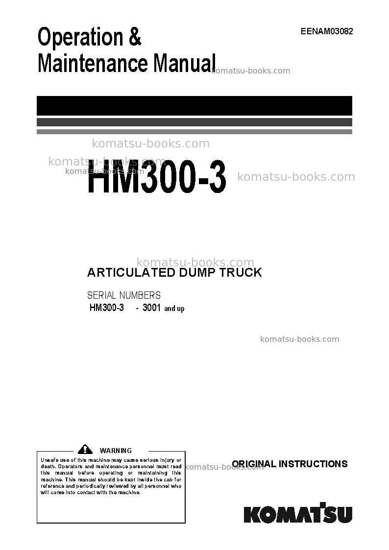 Komatsu hm300-3jpn Operation manual cover Komatsu hm300-3jpn Operation manual cover