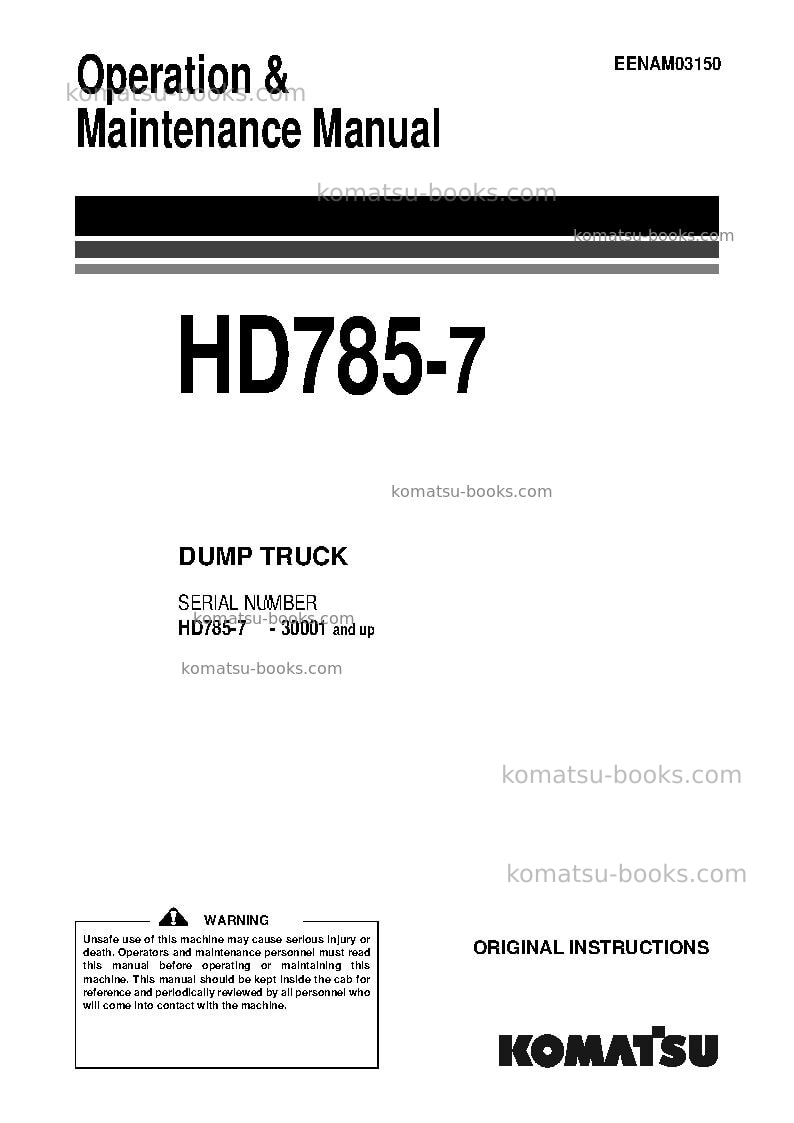 Komatsu hd785-7jpn Operation manual cover Komatsu hd785-7jpn Operation manual cover