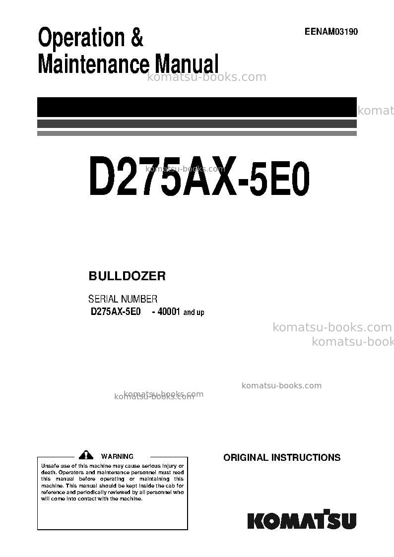 Komatsu d275ax-5jpn-tier3 Operation manual cover Komatsu d275ax-5jpn-tier3 Operation manual cover