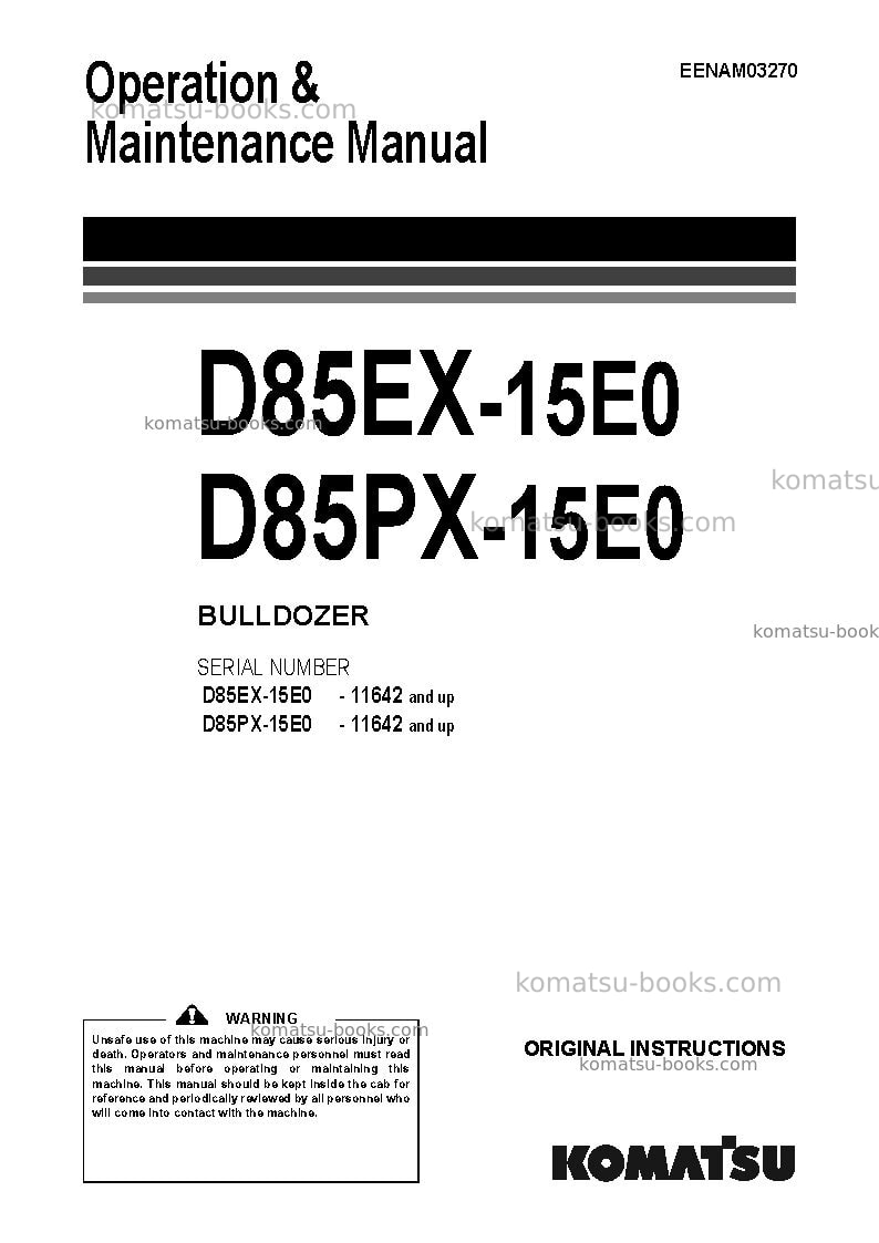 Komatsu d85px-15jpn-e0, for eu Operation manual cover Komatsu d85px-15jpn-e0, for eu Operation manual cover