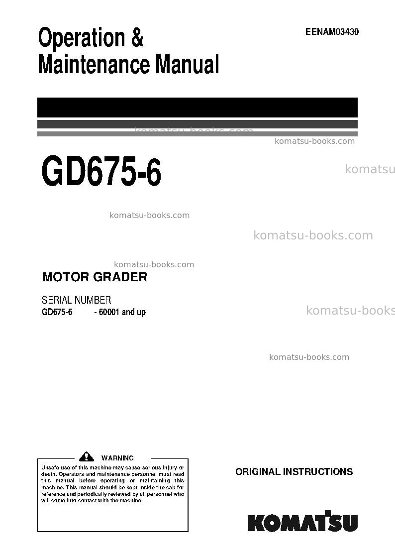Komatsu gd675-6jpn Operation manual cover