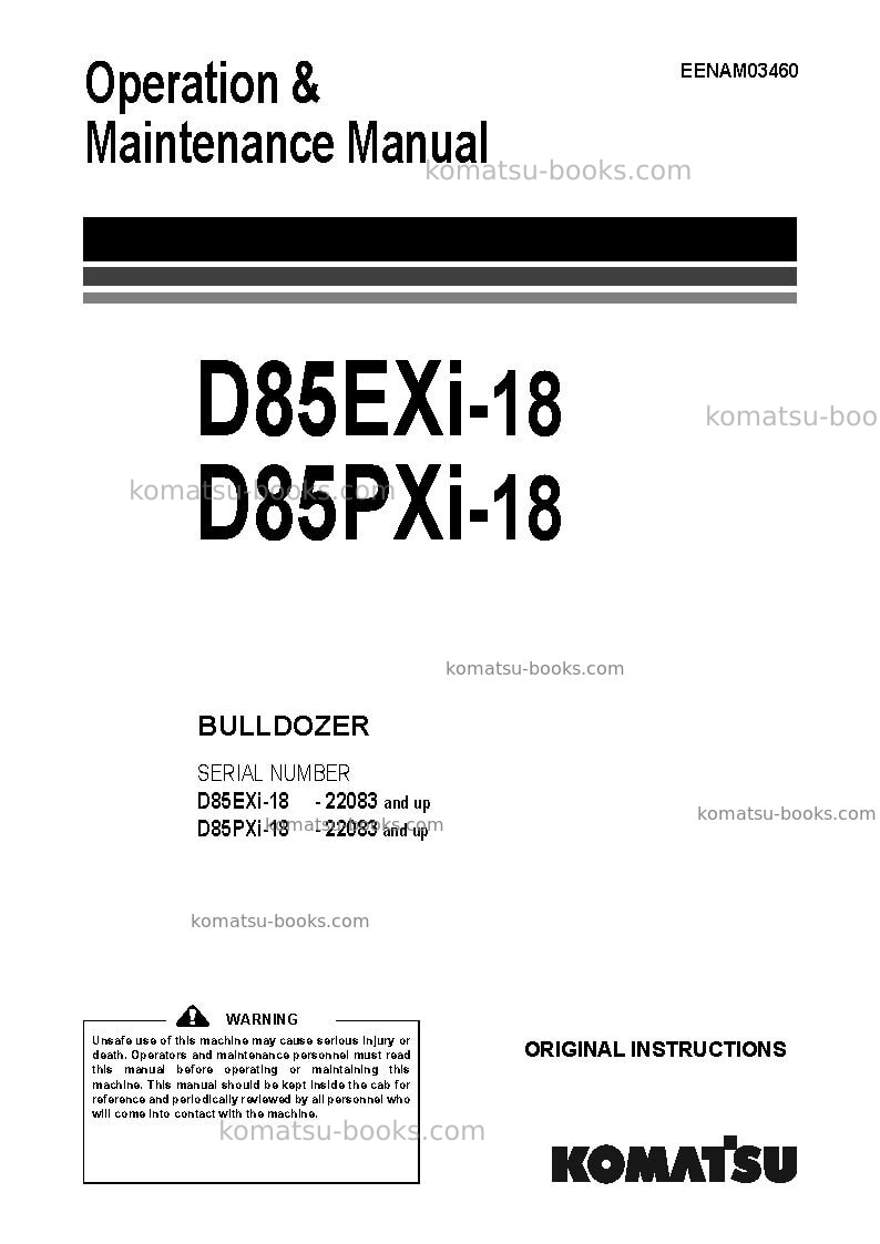 Komatsu d85exi-18jpn Operation manual cover Komatsu d85exi-18jpn Operation manual cover