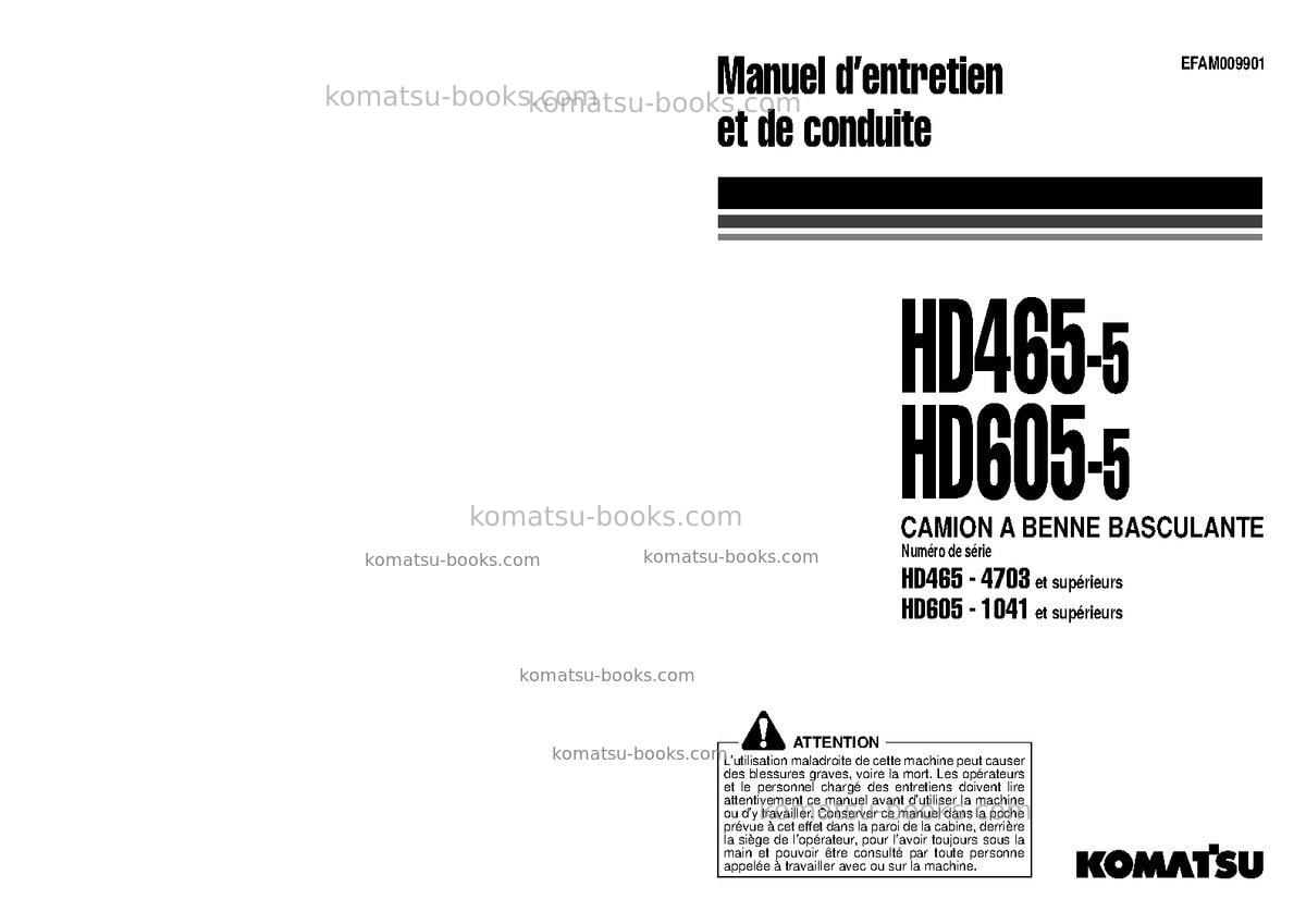 Komatsu hd605-5jpn Manuel d'utilisation couverture