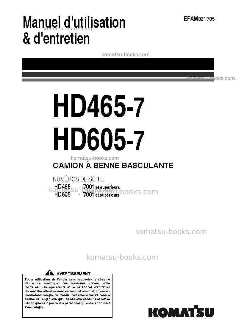 Komatsu hd465-7jpn Manuel d'utilisation couverture Komatsu hd465-7jpn Manuel d'utilisation couverture
