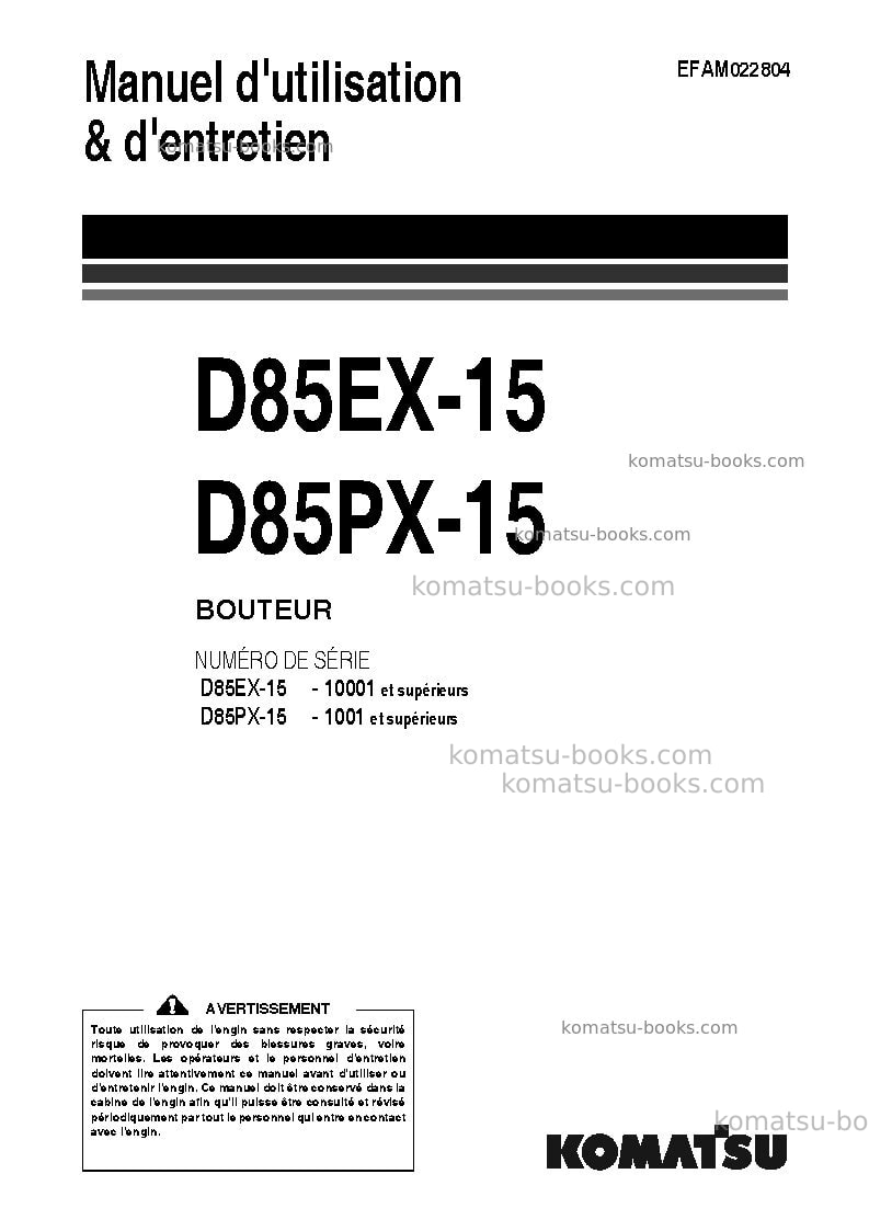 Komatsu d85px-15jpn Manuel d'utilisation couverture Komatsu d85px-15jpn Manuel d'utilisation couverture