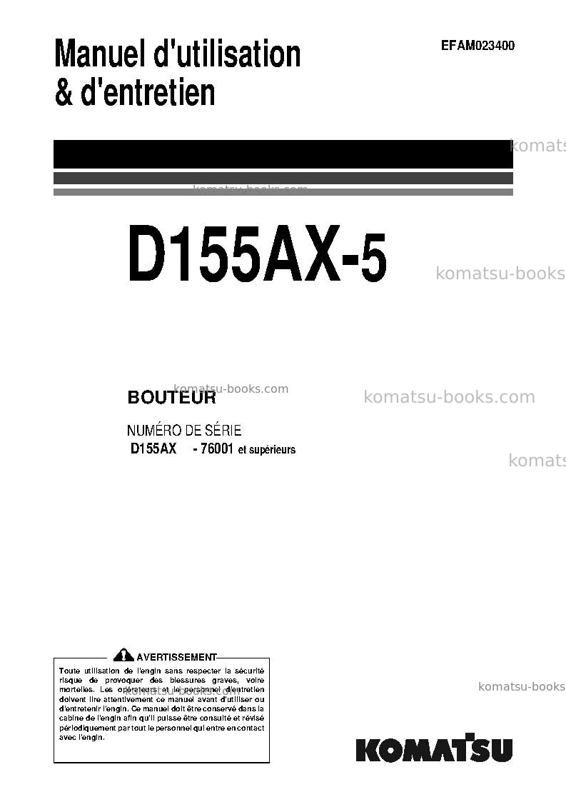 Komatsu d155ax-5jpn Manuel d'utilisation couverture Komatsu d155ax-5jpn Manuel d'utilisation couverture