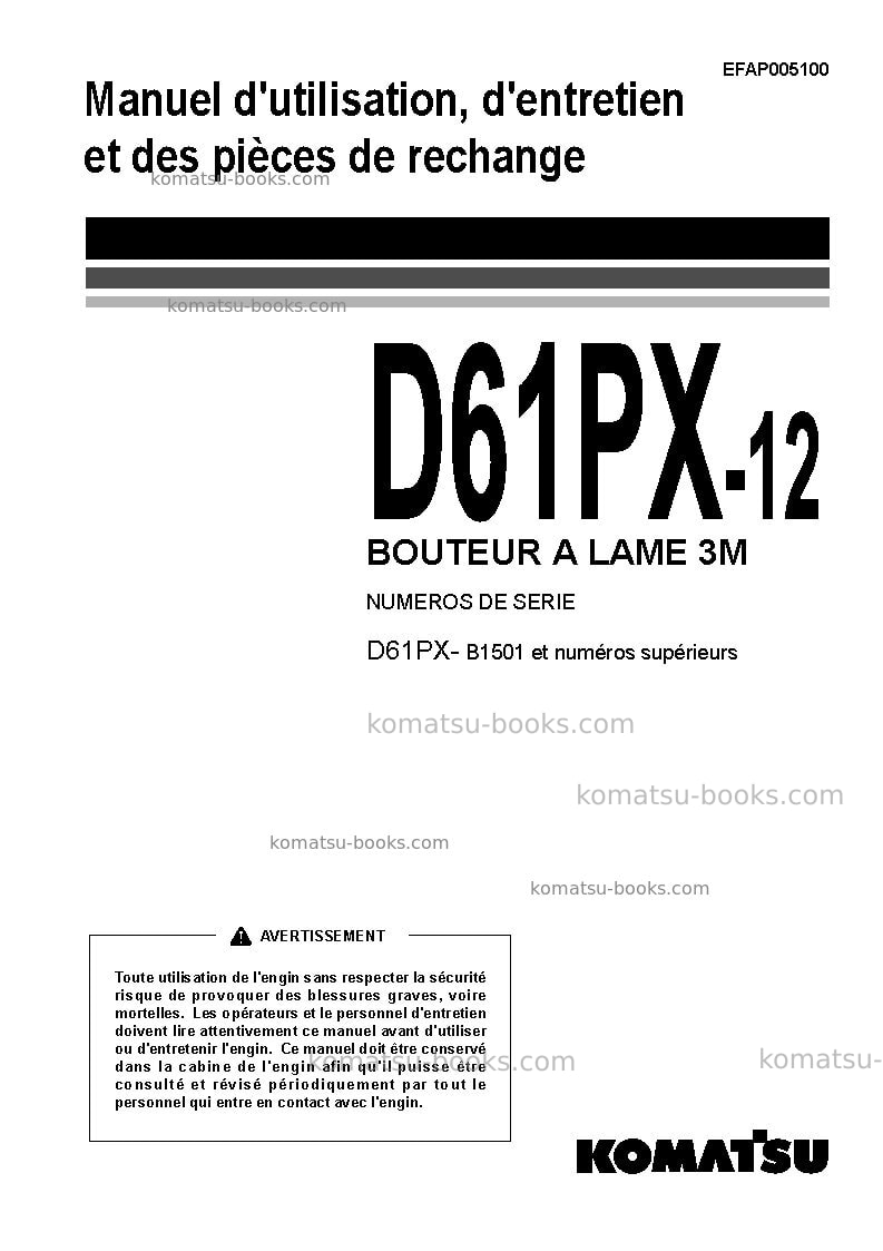 Komatsu d61px-12bra Manuel d'utilisation couverture