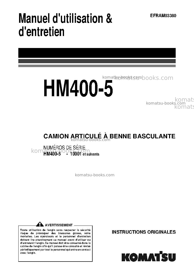 Komatsu hm400-5jpn Manuel d'utilisation couverture