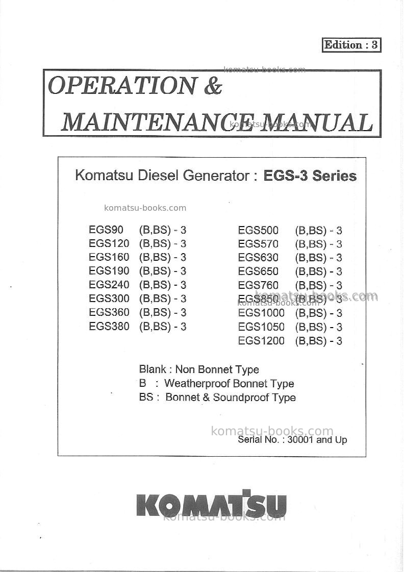 Komatsu egs1000-3sgp Operation manual cover Komatsu egs1000-3sgp Operation manual cover