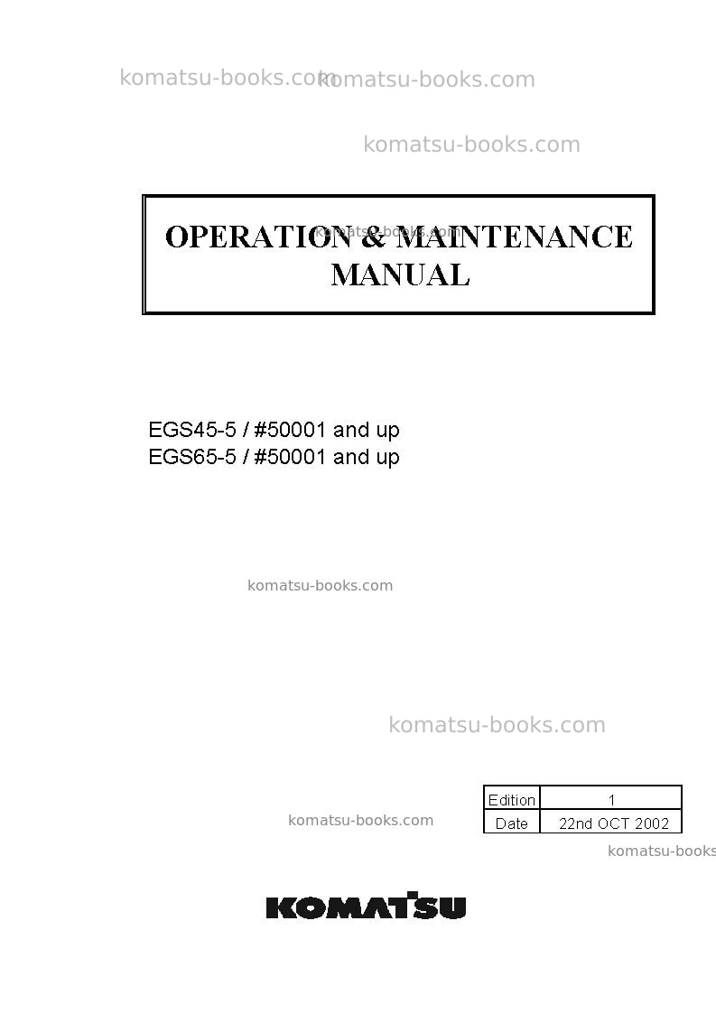 Komatsu egs65-5sgp Operation manual cover Komatsu egs65-5sgp Operation manual cover