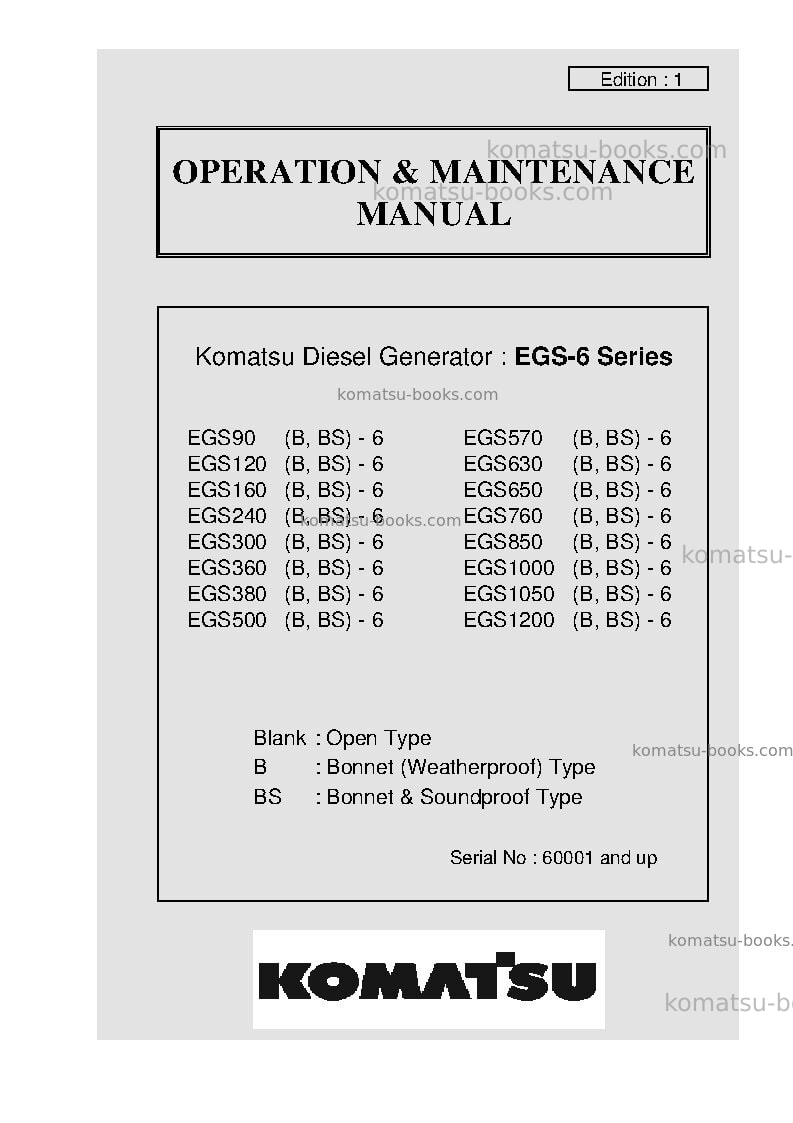 Komatsu egs570-6sgp Operation manual cover Komatsu egs570-6sgp Operation manual cover