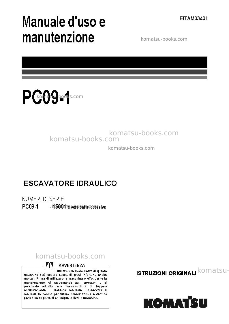 Komatsu pc09-1ita Manuale operativo copertina Komatsu pc09-1ita Manuale operativo copertina