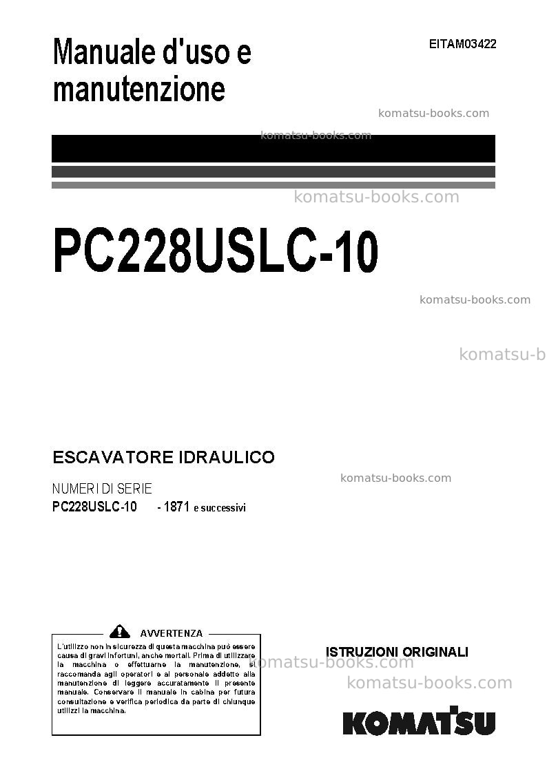 Komatsu pc228uslc-10jpn Manuale operativo copertina Komatsu pc228uslc-10jpn Manuale operativo copertina