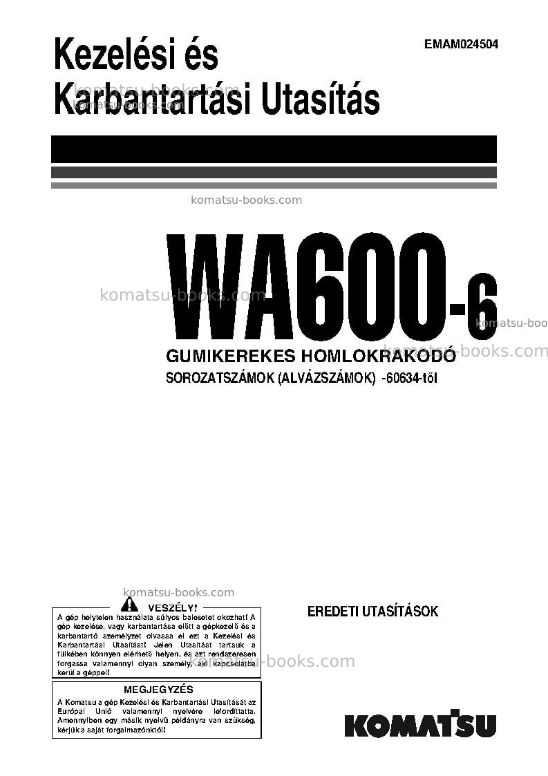 Komatsu wa600-6jpn Operation manual cover