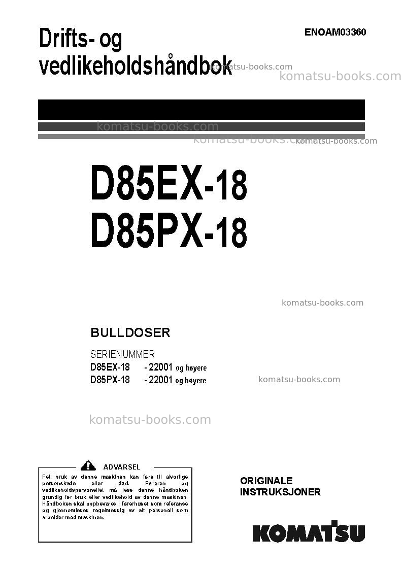 Komatsu d85px-18jpn Operation manual cover Komatsu d85px-18jpn Operation manual cover