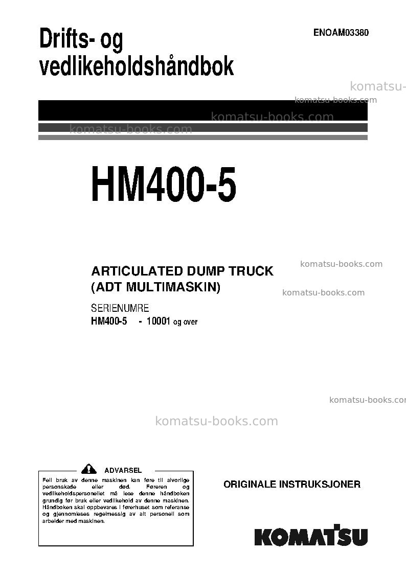 Komatsu hm400-5jpn Operation manual cover Komatsu hm400-5jpn Operation manual cover