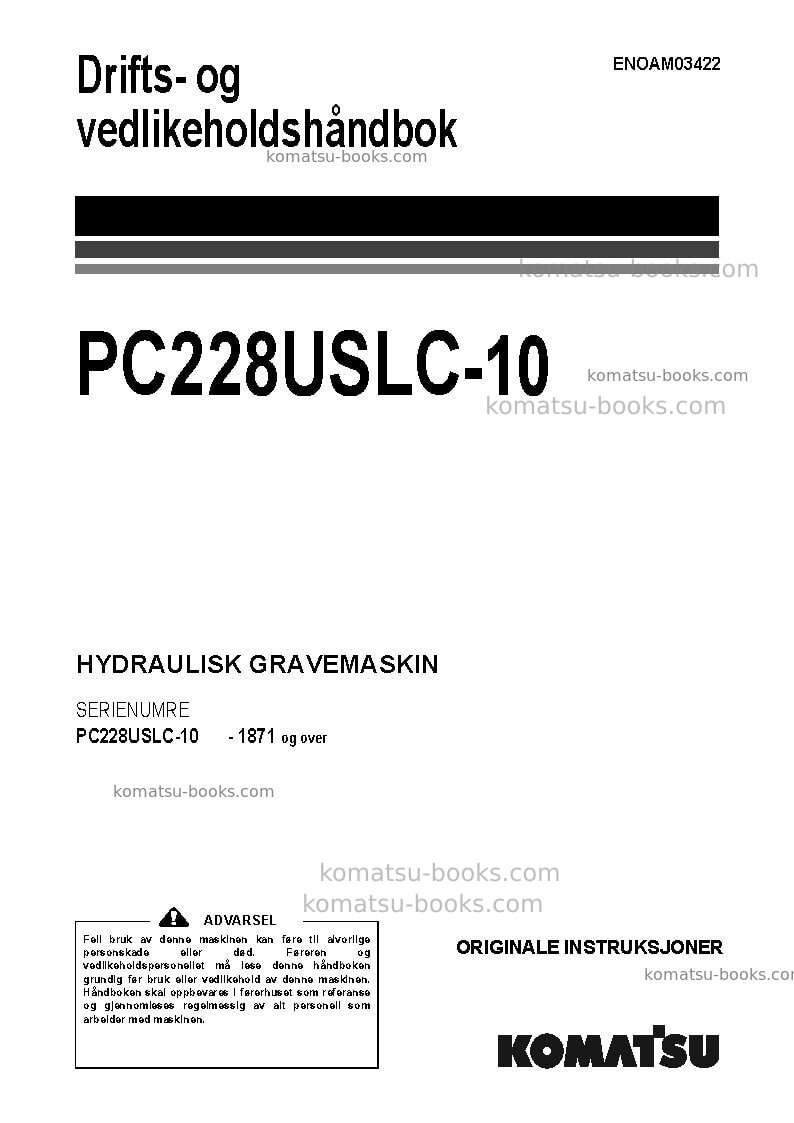 Komatsu pc228uslc-10jpn Operation manual cover