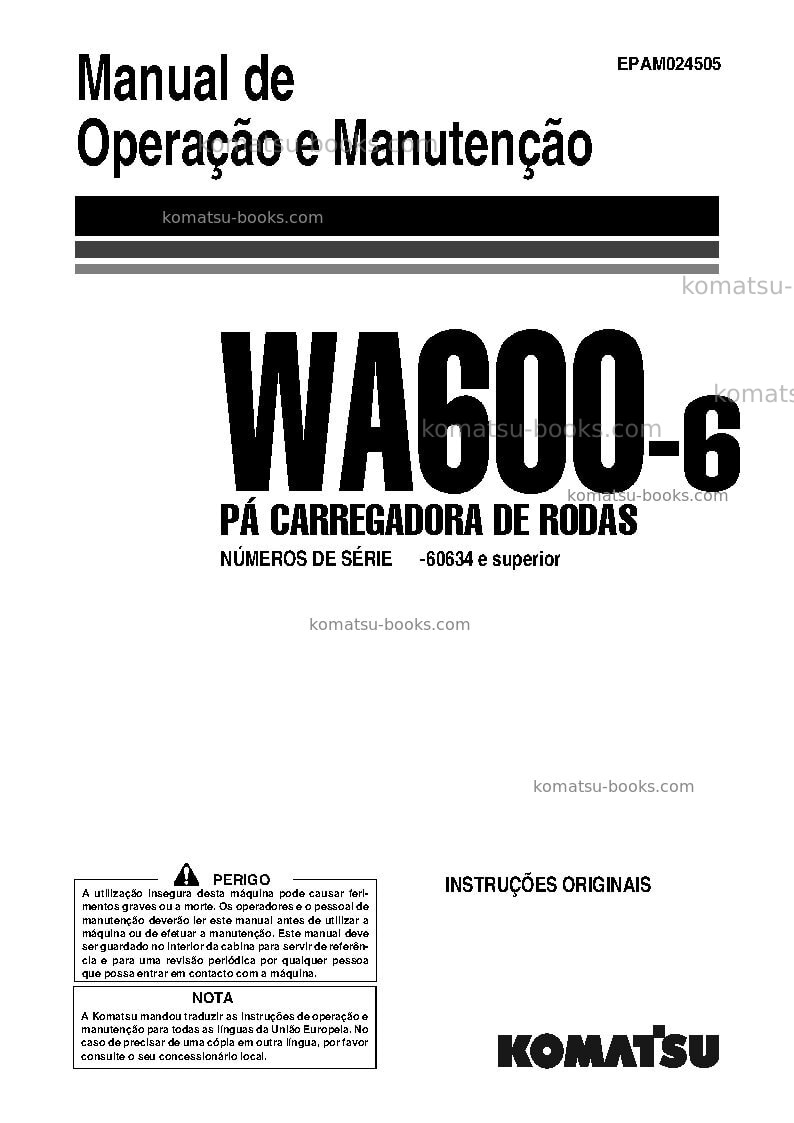 Komatsu wa600-6jpn Manual de operação capa Komatsu wa600-6jpn Manual de operação capa