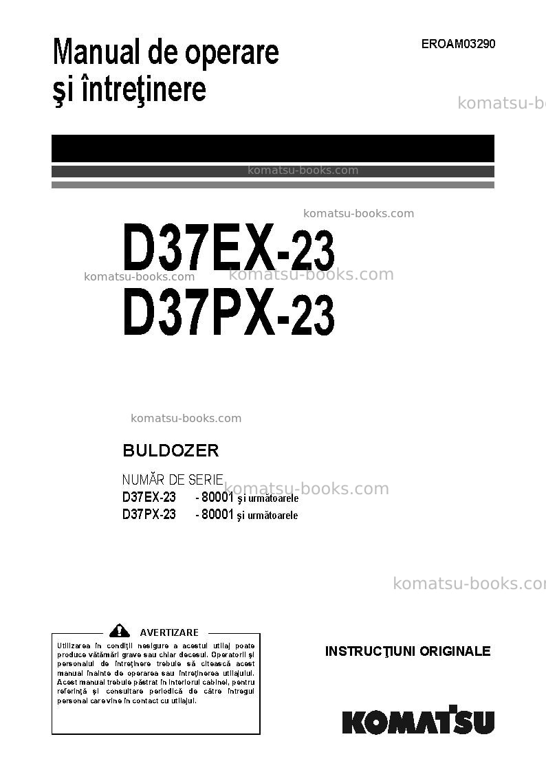 Komatsu d37px-23jpn Operation manual cover Komatsu d37px-23jpn Operation manual cover