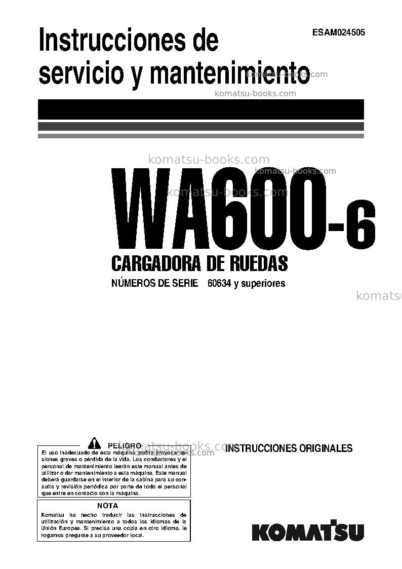 Komatsu wa600-6jpn Manual de operación cover