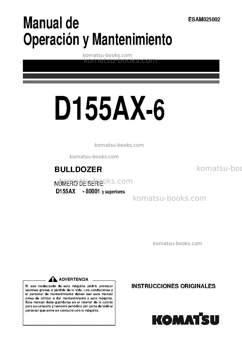Komatsu d155ax-6jpn-for eu Manual de operación cover Komatsu d155ax-6jpn-for eu Manual de operación cover