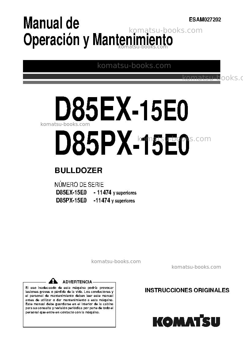 Komatsu d85px-15jpn-e0, for eu Manual de operación cover