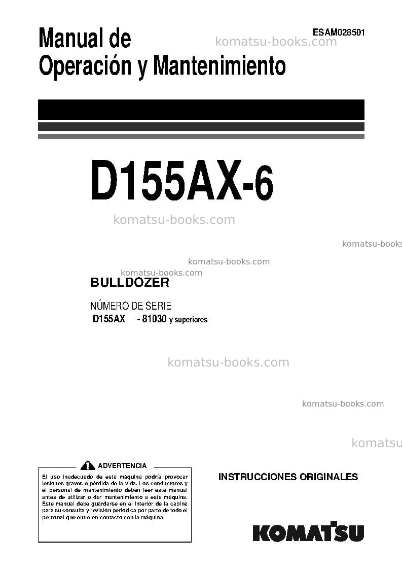 Komatsu d155ax-6jpn-for eu Manual de operación cover