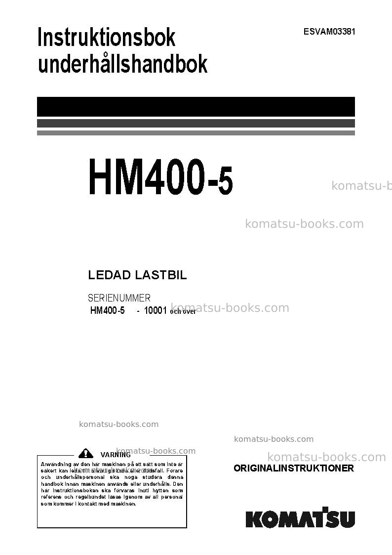 Komatsu hm400-5jpn Operation manual cover Komatsu hm400-5jpn Operation manual cover