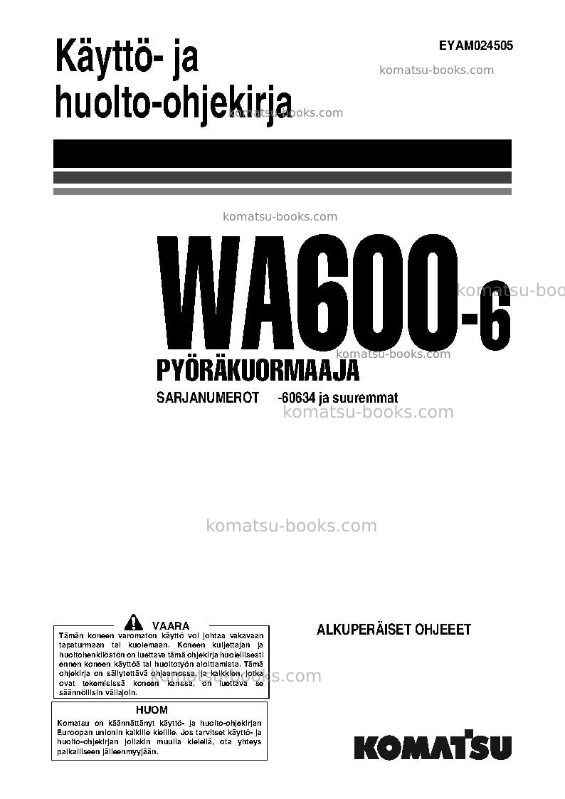 Komatsu wa600-6jpn Operation manual cover