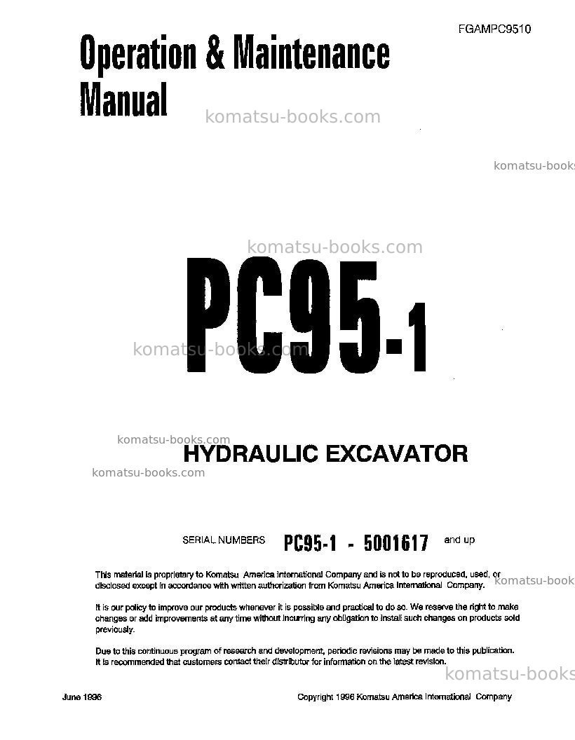 Komatsu pc95-1ita Operation manual cover Komatsu pc95-1ita Operation manual cover