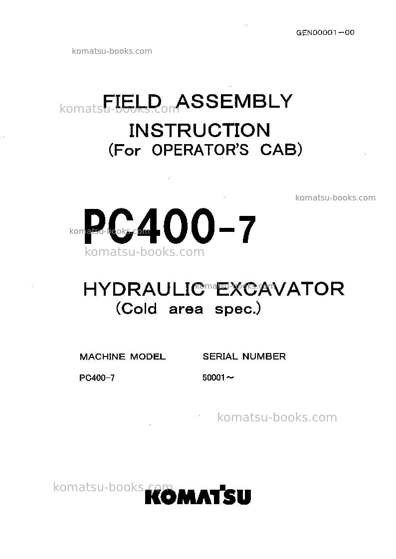 Komatsu pc400-7jpn-extreme cold terrain spec. Field assembly manual cover