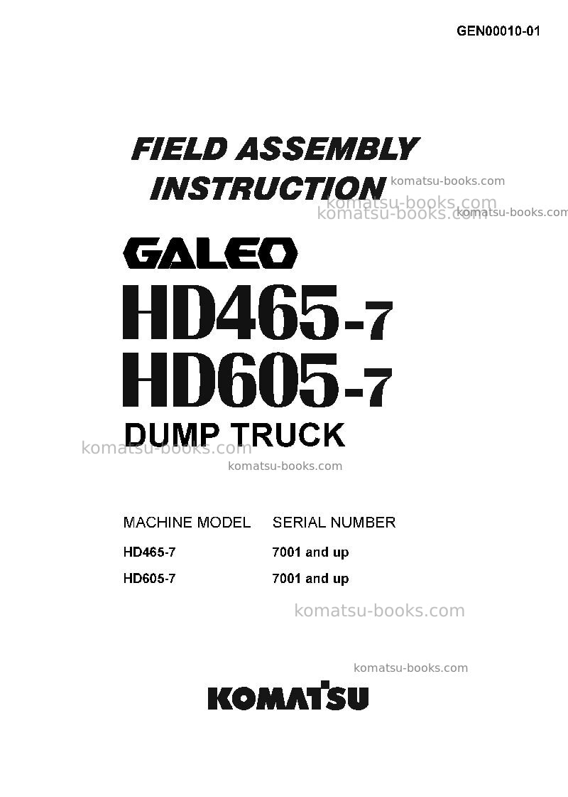 Komatsu hd465-7jpn Field assembly manual cover Komatsu hd465-7jpn Field assembly manual cover