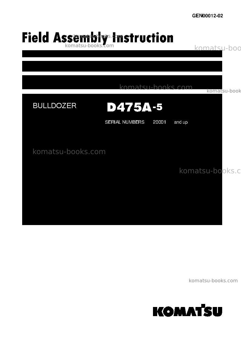 Komatsu d475a-5jpn-for alaska extreme cold terrain Field assembly manual cover Komatsu d475a-5jpn-for alaska extreme cold terrain Field assembly manual cover
