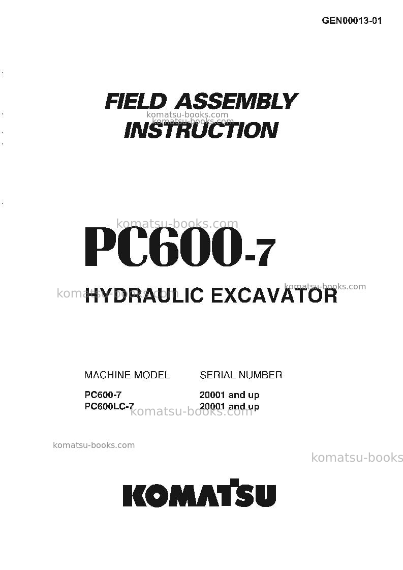 Komatsu pc600-7jpn Field assembly manual cover Komatsu pc600-7jpn Field assembly manual cover
