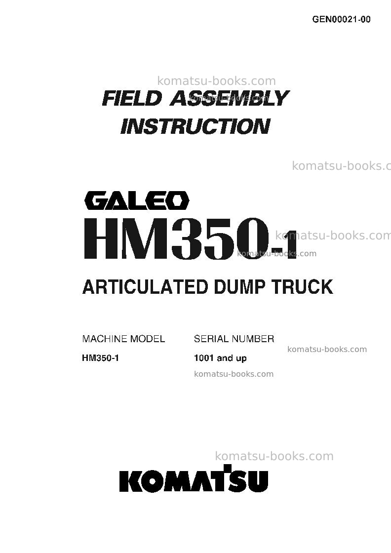 Komatsu hm350-1jpn Field assembly manual cover Komatsu hm350-1jpn Field assembly manual cover