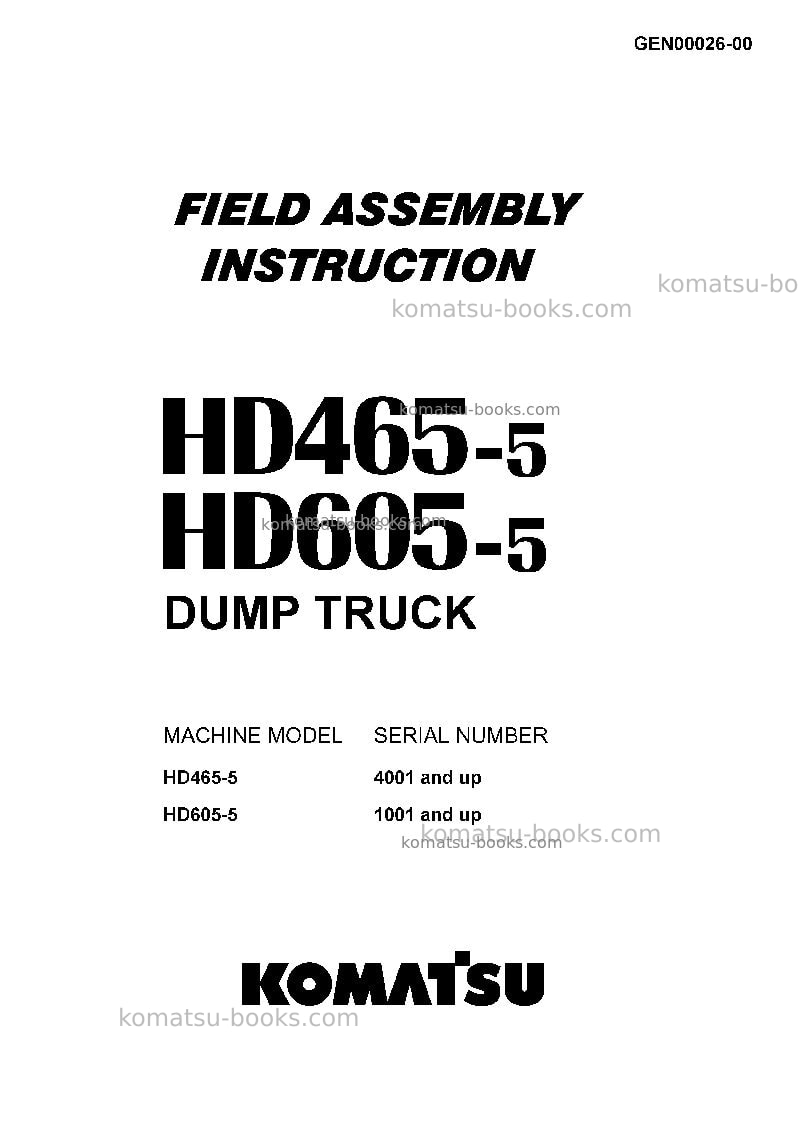 Komatsu hd465-5jpn Field assembly manual cover Komatsu hd465-5jpn Field assembly manual cover