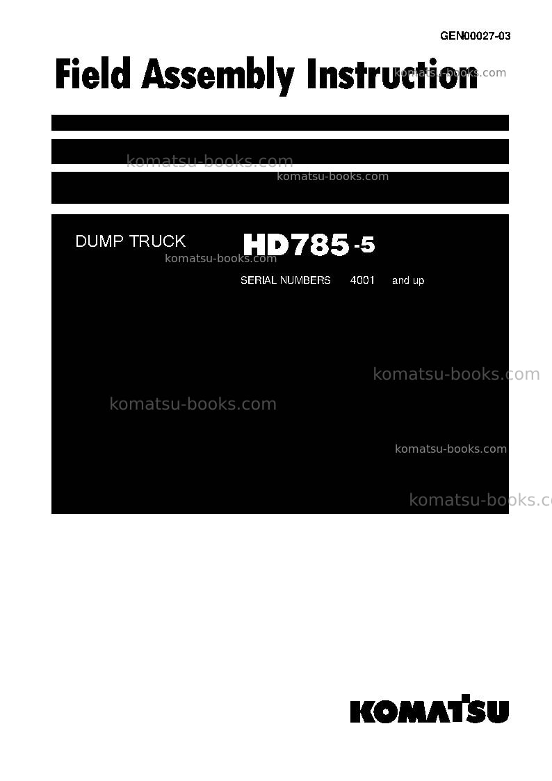 Komatsu hd785-5jpn Field assembly manual cover Komatsu hd785-5jpn Field assembly manual cover