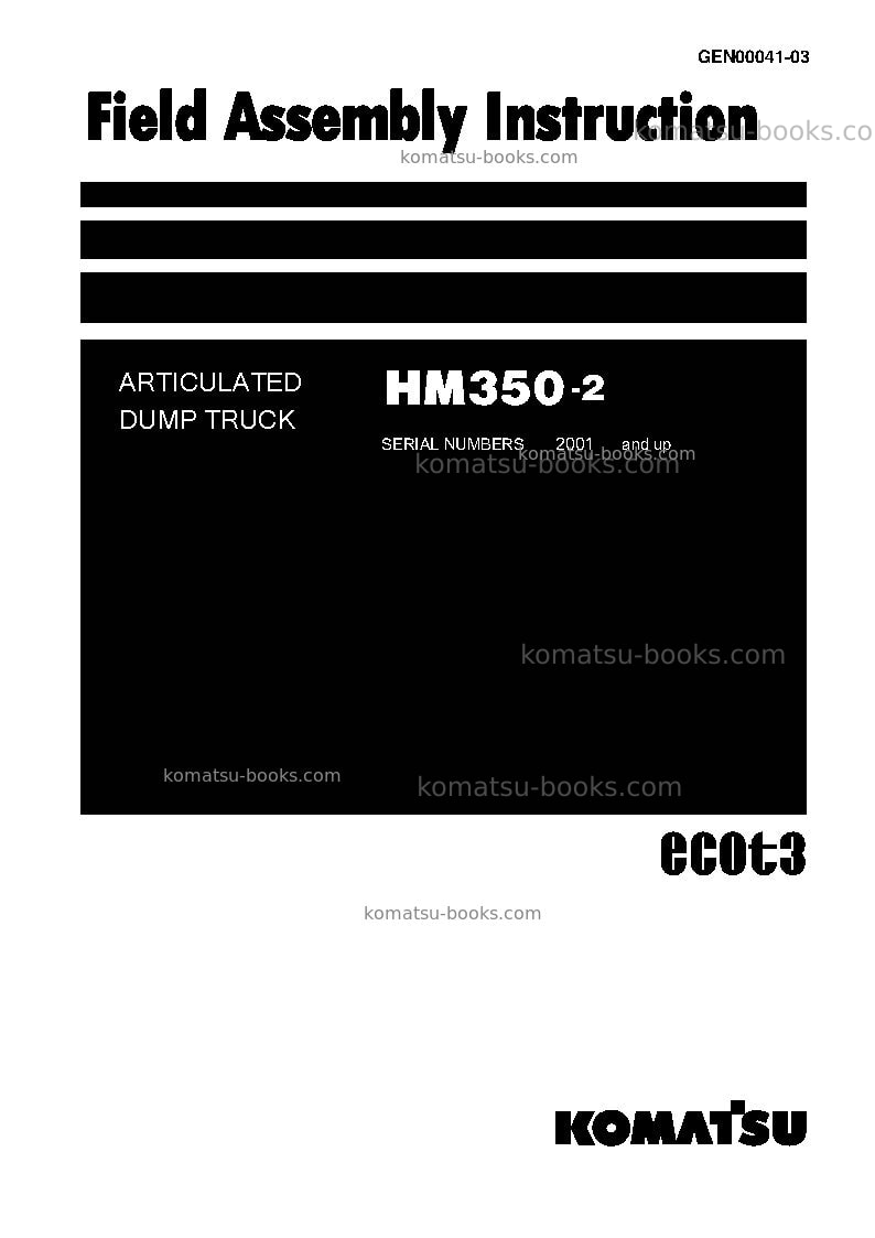 Komatsu hm350-2jpn Field assembly manual cover Komatsu hm350-2jpn Field assembly manual cover